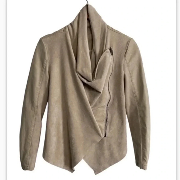 BlankNYC Faux‎ Suede Draped Zipper Front Jacket Moto Bikercore Asymmetrical XS - Picture 1 of 8